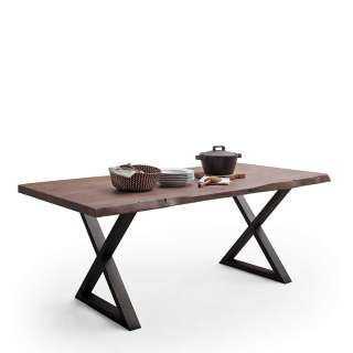 Esstisch Holztisch mit X Gestell und natürlicher Baumkante
