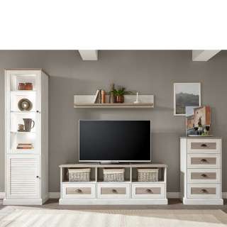 TV Wohnwand in Eiche White Wash Optik Landhausstil (4-teilig)