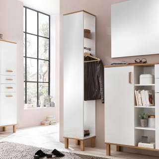 Spiegelgarderobe in Weiß und Eiche Optik Skandi Design