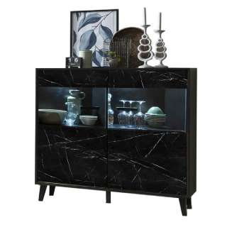 Esszimmer Highboard mit Glastüren schwarze Marmor Optik