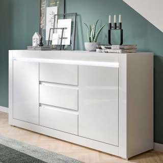 Esszimmersideboard weiss modern Hochglanz Front LED Beleuchtung