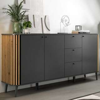 Großes Sideboard modern in Grau und Wildeiche NB 177 cm breit