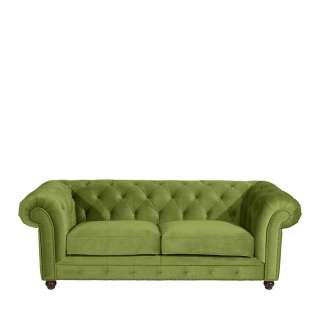 Dreisitzer Samtvelours Oliv im Chesterfield Look 216 cm breit