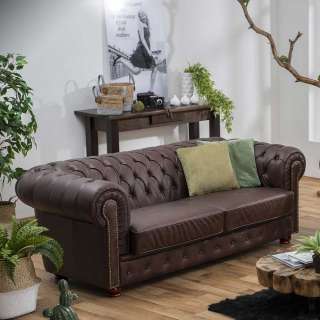 Chesterfield Stil Ledercouch in Braun 200 cm breit - 98 cm tief