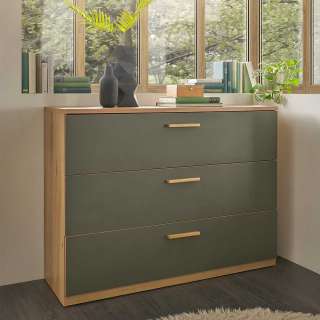 Schubladensideboard in Graugrün und Eichefarben 125 cm breit