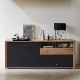 Sideboard mit drei Schubladen Wildeichefarben und Dunkelgrau