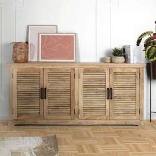 Sideboard Kommode in Mangoholz Naturfarben mit Lamellen Türen