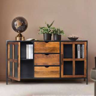 Sideboard Kommode aus Metall und Mangobaum Massivholz