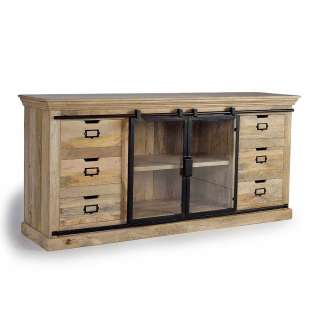 Sideboard Kommode mit Glastüren und sechs Schubladen