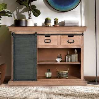 Sideboard Kommode in Mangoholz Naturfarben mit zwei Schubladen